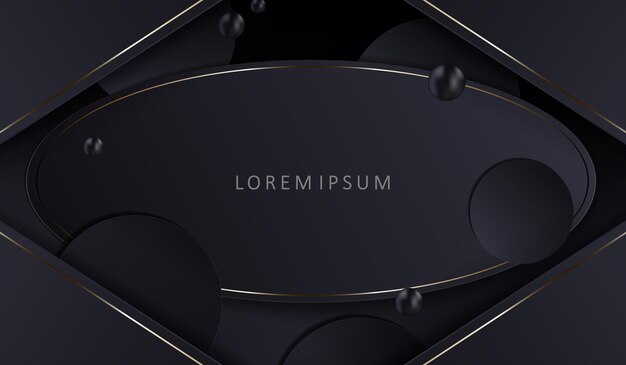Abstract geometric dark design with an oval frame with a gold border and a set of circles