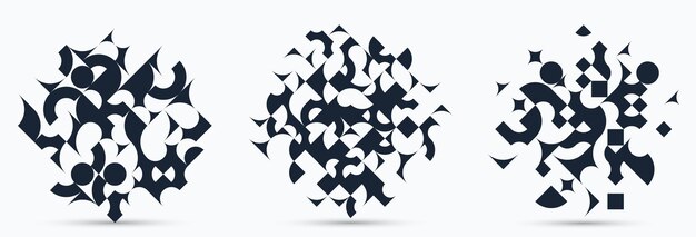 abstract geometric designs set vector pattern compositions, black and white 70s retro style templates art isolated over white, creative elegant backgrounds.