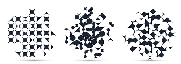 abstract geometric designs set vector pattern compositions black and white 70s retro style templates art isolated over white creative elegant backgrounds