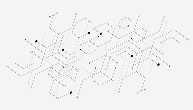 Abstract geometric hexagon lines and dots connection