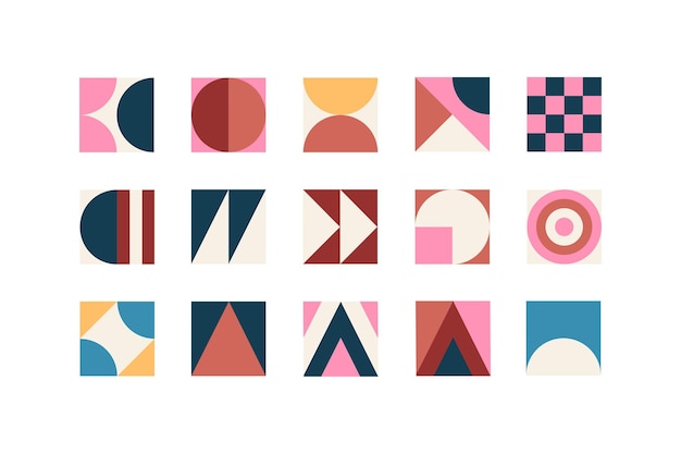 Abstract geometric pattern in bauhaus style with bold shapes and retro colors a minimalist and