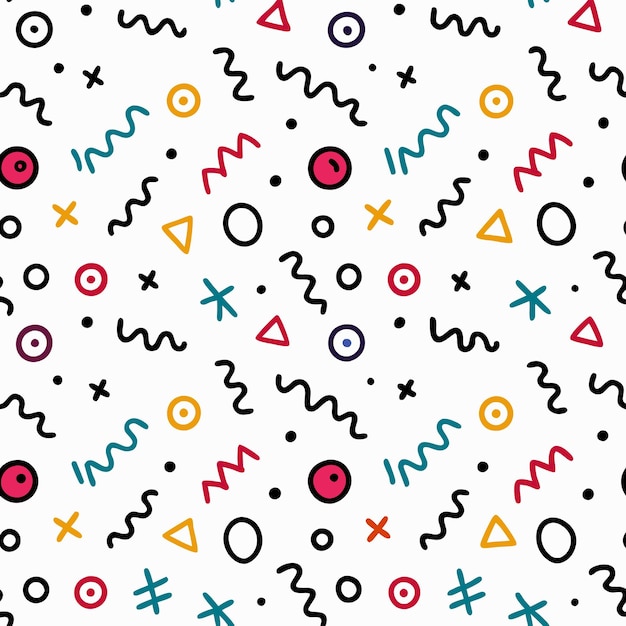 abstract geometric pattern with circles triangles wavy lines