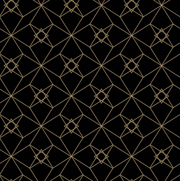 Abstract geometric pattern with squares crosses stripes lines Seamless vector background Black and gold ornament Modern reticulated graphic design