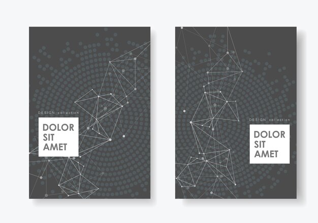 Abstract geometric poster set with connected lines and dots