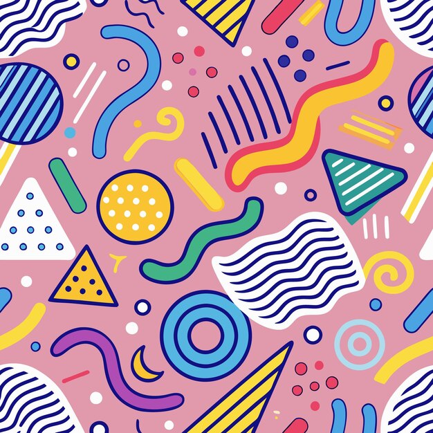 abstract geometric seamless pattern with pink background and colorful shapes