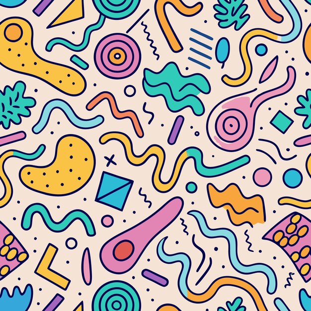 abstract geometric shapes pattern with colorful lines dots and leaves
