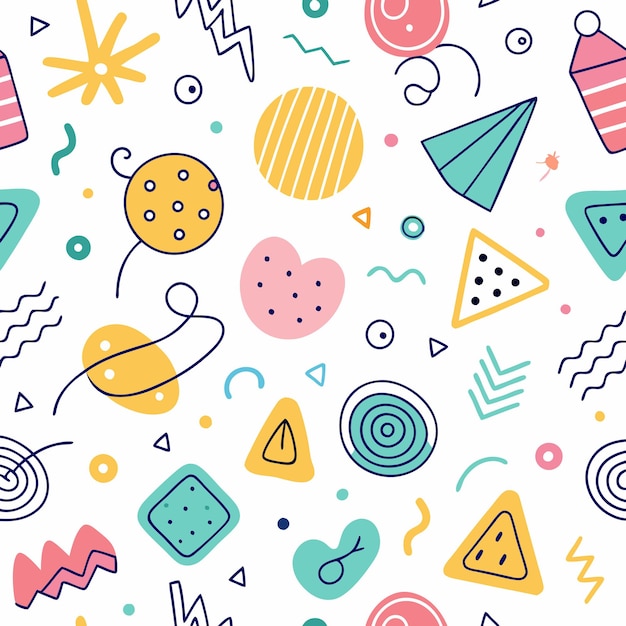 Abstract Geometric Shapes Seamless Pattern in Bright Colors