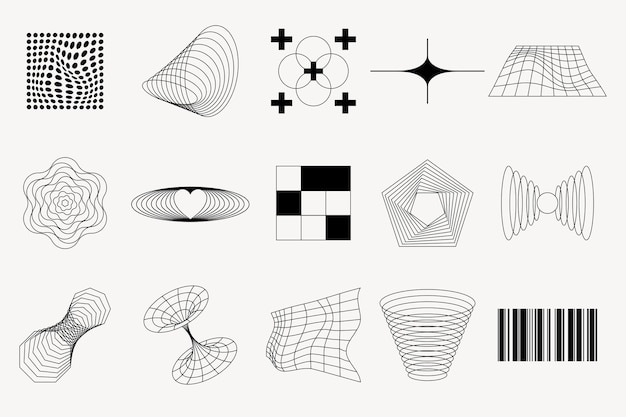 Abstract geometric wireframe shape design set vector
