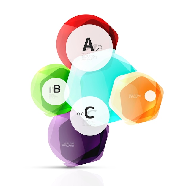 abstract geometrical hexagon banner colorful glossy shiny abstract stones isolated on white