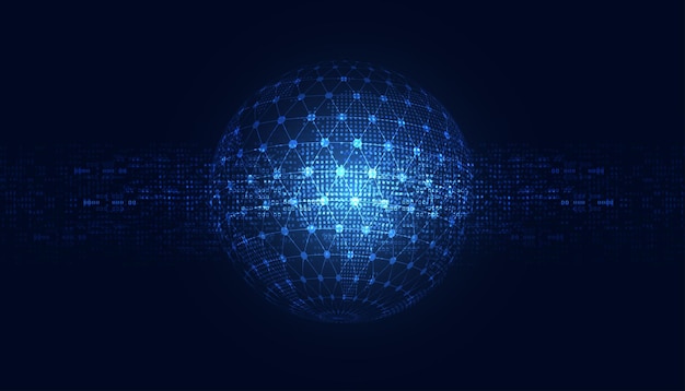 Abstract global dot network circle digital connection and communication futuristic on blue background