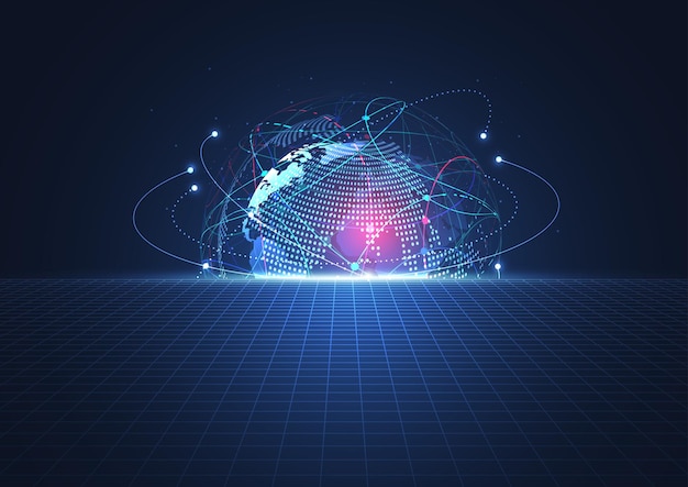 abstract global network connection on gold background world map point
