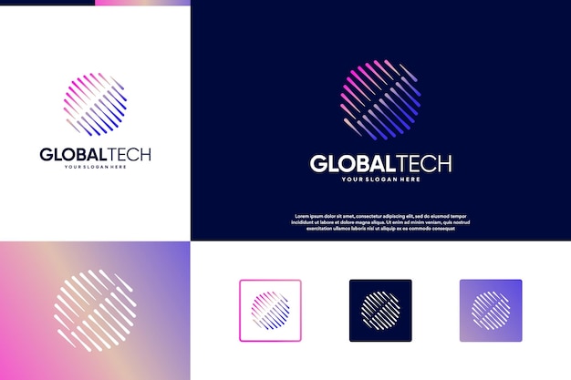 abstract globe logo with digital technology concept vector design template