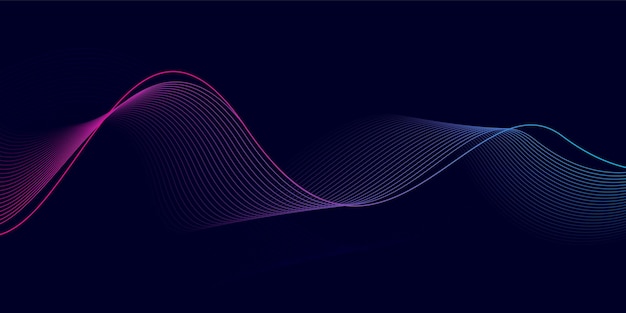 Abstract glowing wave lines on dark blue background Modern flowing wavy lines