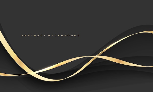 Abstract gold ribbon curve overlap on black luxury background vector