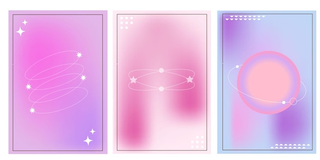 Abstract gradient fluid cover template Set of galaxy poster with star sparkling vibrant color ho
