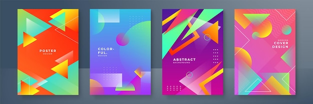 Abstract gradient geometric cover designs trendy brochure templates colorful futuristic posters Vector illustration
