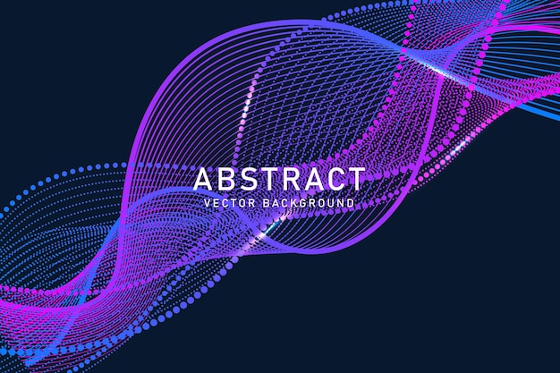 Abstract Gradient wave lines with dots particles and lighting on dark blue background
