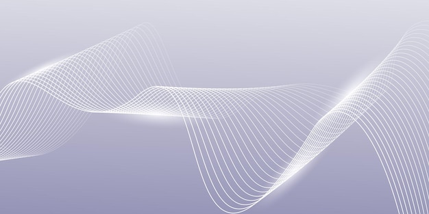 Abstract gray background with white shining curved wave lines