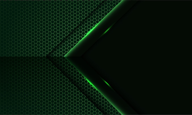 Abstract green light arrow on hexagon mesh pattern