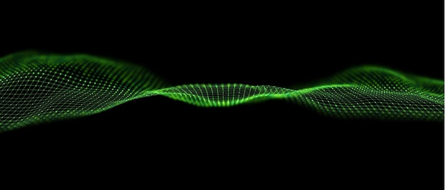 Abstract green particle background Flow wave with dot landscape Technology vector illustration