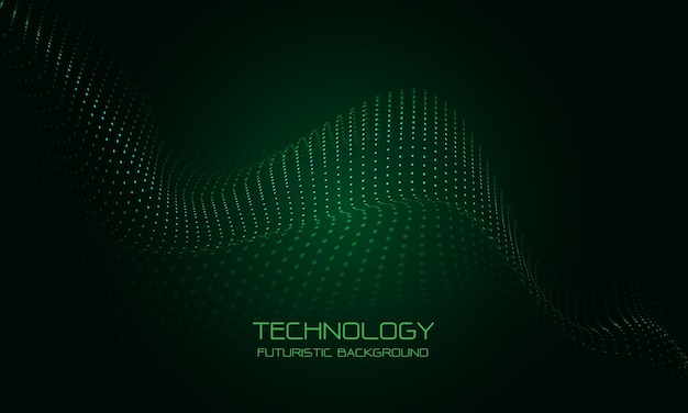Abstract green wave particles technology flow grid landscape digital structure consist dot vector