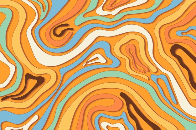 Abstract groovy and colorful wavy background in s retro style funky fluid shapes vibrant vintage