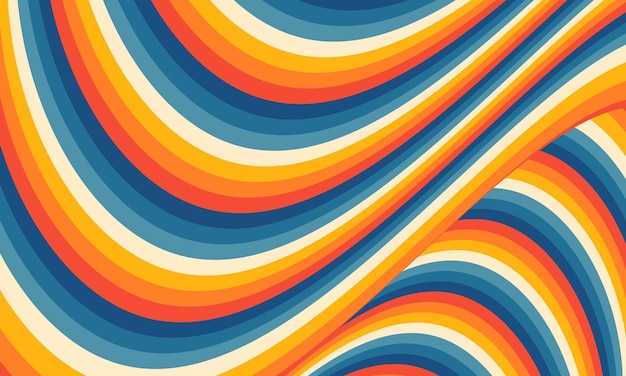 Abstract groovy hippie background Psychedelic waves swirl 70s color Vector illustration