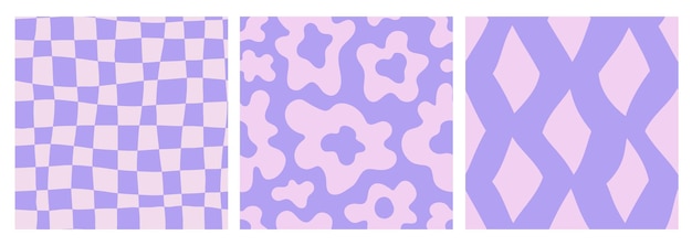 Abstract groovy purple seamless patterns set