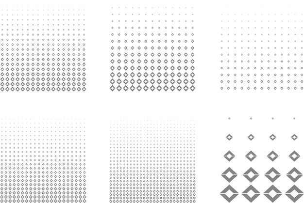 Abstract grunge halftone vector square shapes background set of eight