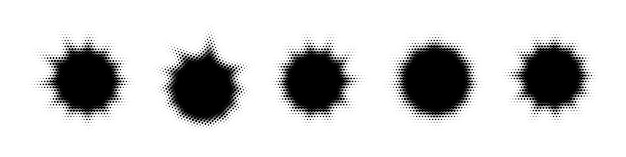 Abstract halftone black ink splatters on a white background