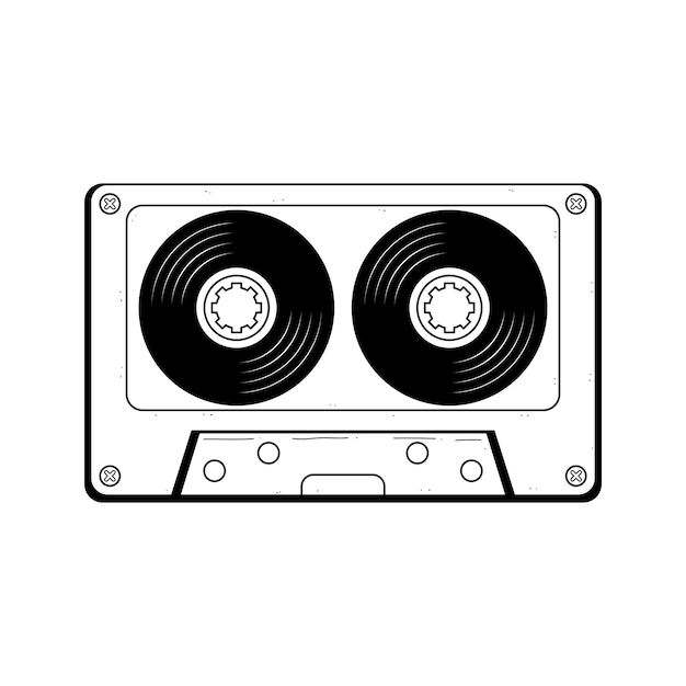 Abstract Hand Drawn Classic Tape Old Cassette Doodle Concept Vector Design Outline Style