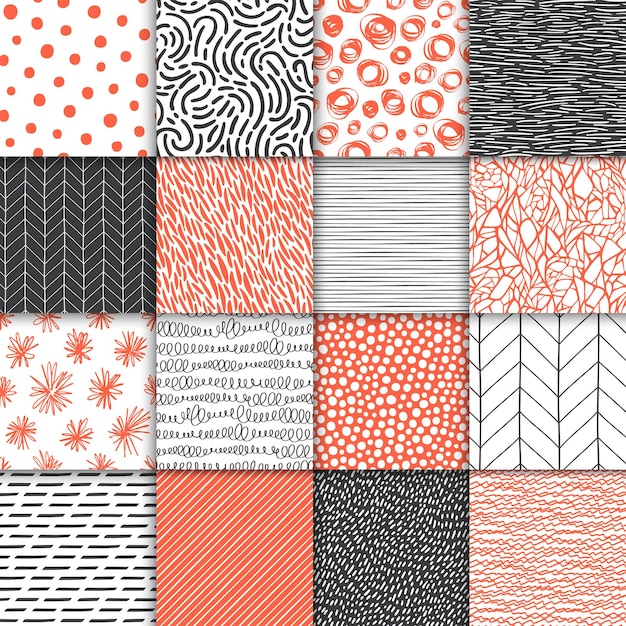 abstract hand drawn geometric simple minimalistic seamless patterns set polka dot stripes waves