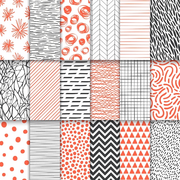 abstract hand drawn geometric simple minimalistic seamless patterns set