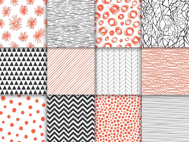 abstract hand drawn geometric simple minimalistic seamless patterns set