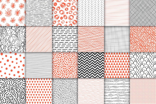 abstract hand drawn geometric simple minimalistic seamless patterns set