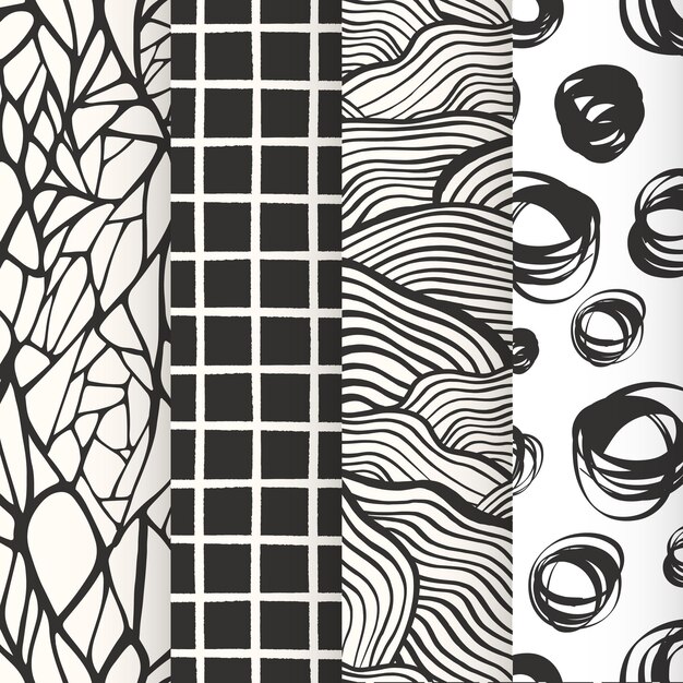 abstract hand drawn geometric simple minimalistic seamless patterns set