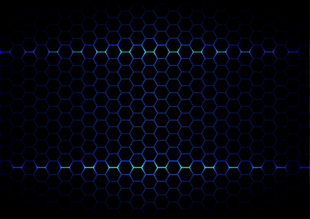 abstract  hexagon blue ligth technology on black color background 