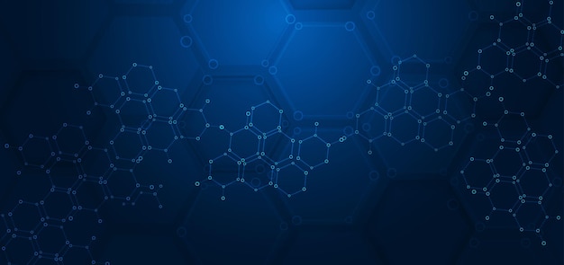 abstract hexagon pattern dark blue background medical and science concept molecular structures
