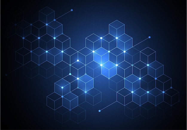 abstract hexagonal molecular design blockchain structures in technology background