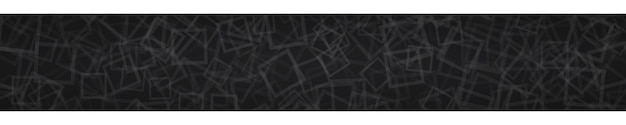 Abstract horizontal banner of randomly arranged contours of squares on black background