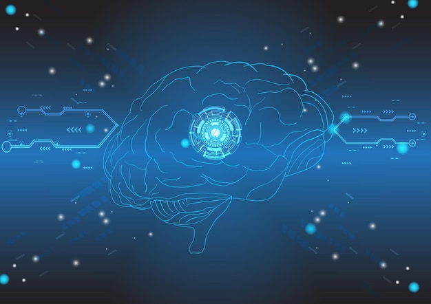 Abstract human head with a line brain networkcircle and electricity with blue electronic cycleDigi