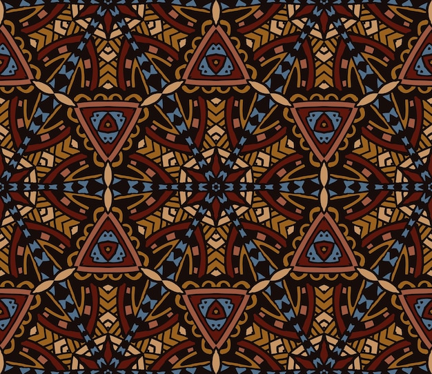 Abstract indian tiles vintage ethnic seamless vector pattern ornamental
