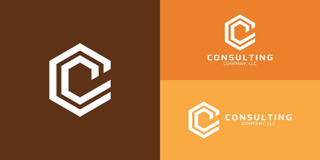 abstract initial hexagon letter c or cc logo in white color isolated on multiple background colors