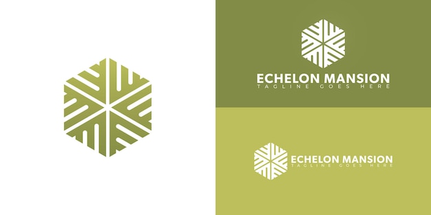 Abstract initial hexagon letter EM or ME logo in green color isolated on multiple background colors