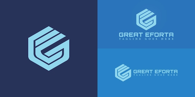 Abstract initial hexagon letters GE or EG logo in blue color isolated on multiple background colors