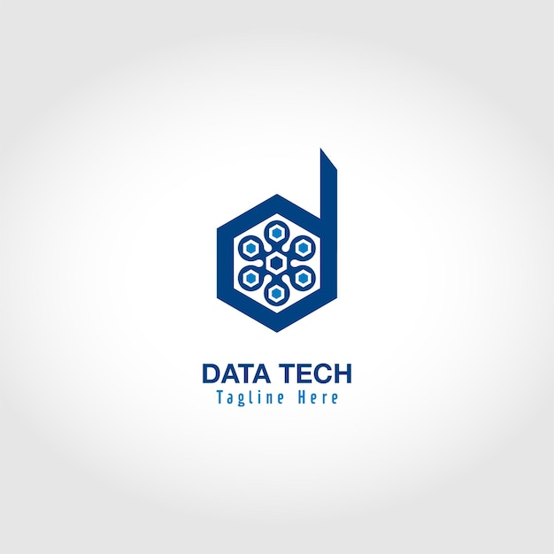 abstract initial letter d data technology logo design with white color background