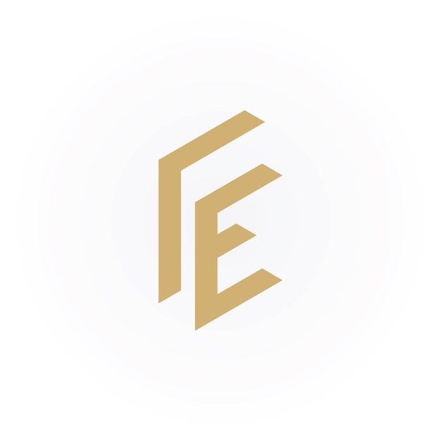 Abstract initial letter FE or EF logo in gold color isolated on white background