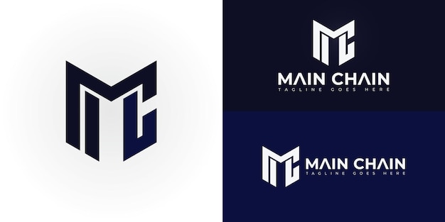 Abstract initial letters MC or CM logo in blue color isolated on multiple background colors
