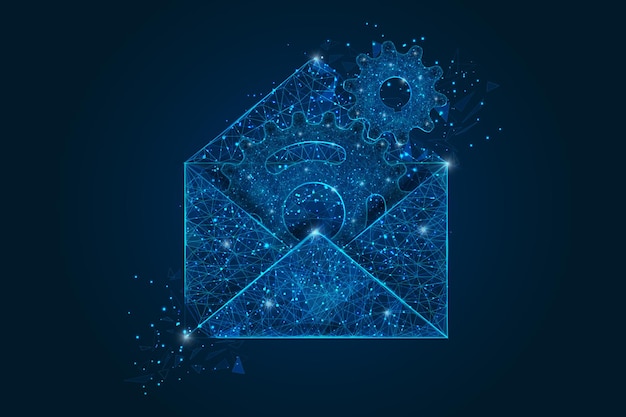 Abstract isolated image of a letter mail or message interaction business connection Polygonal illustration looks like stars in the blask night sky in spase or flying glass shards