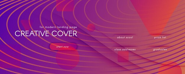 Abstract landing page template with wave lines and geometric shapes